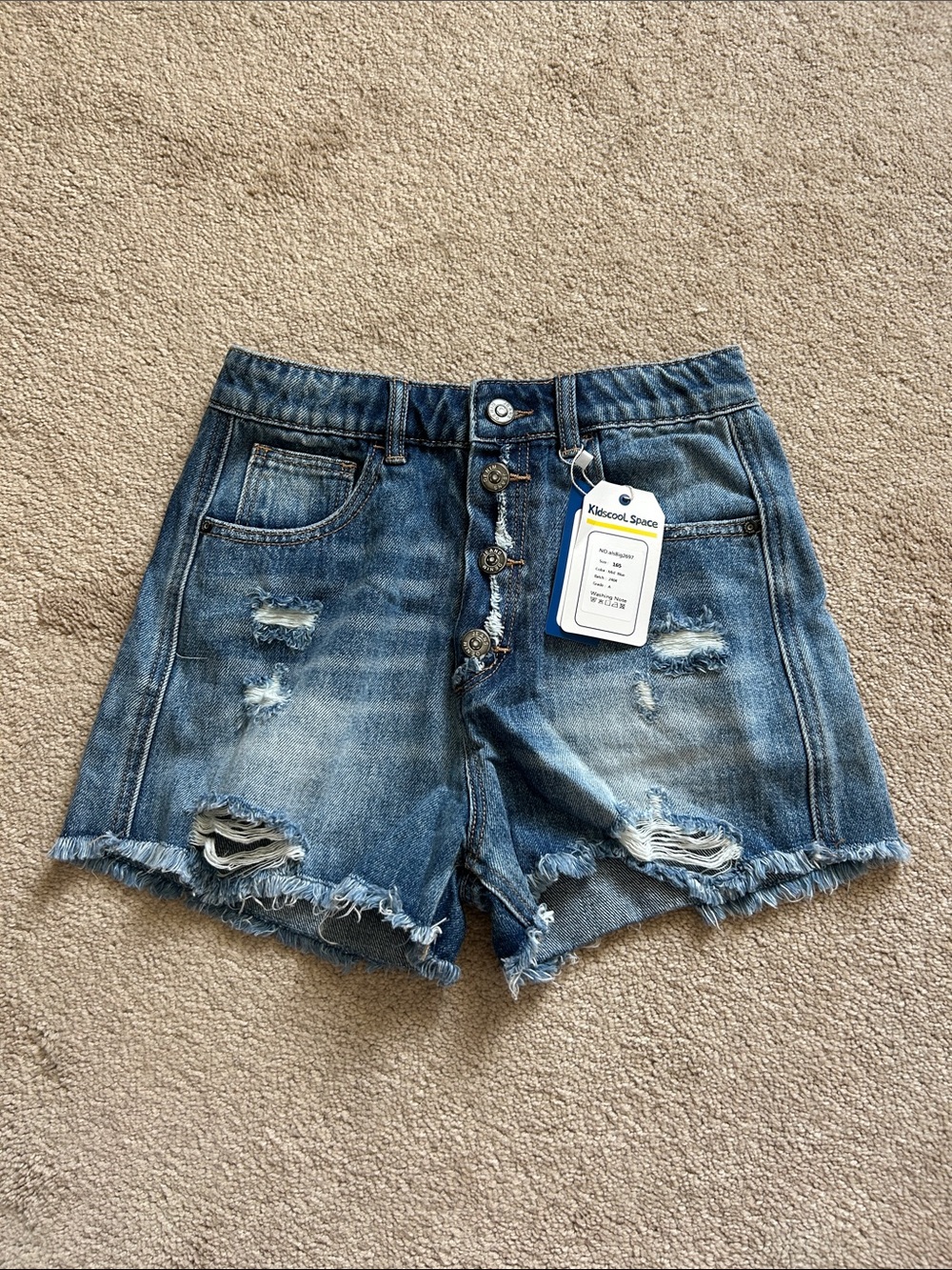 Kidscool space kids Distressed High-Waist Denim Shorts - Blue